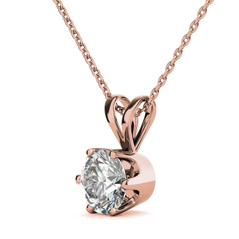 Round Brilliant Moissanite 6-Prong Crown Solitaire Pendant