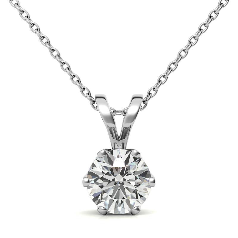Round Brilliant Moissanite 6-Prong Crown Solitaire Pendant