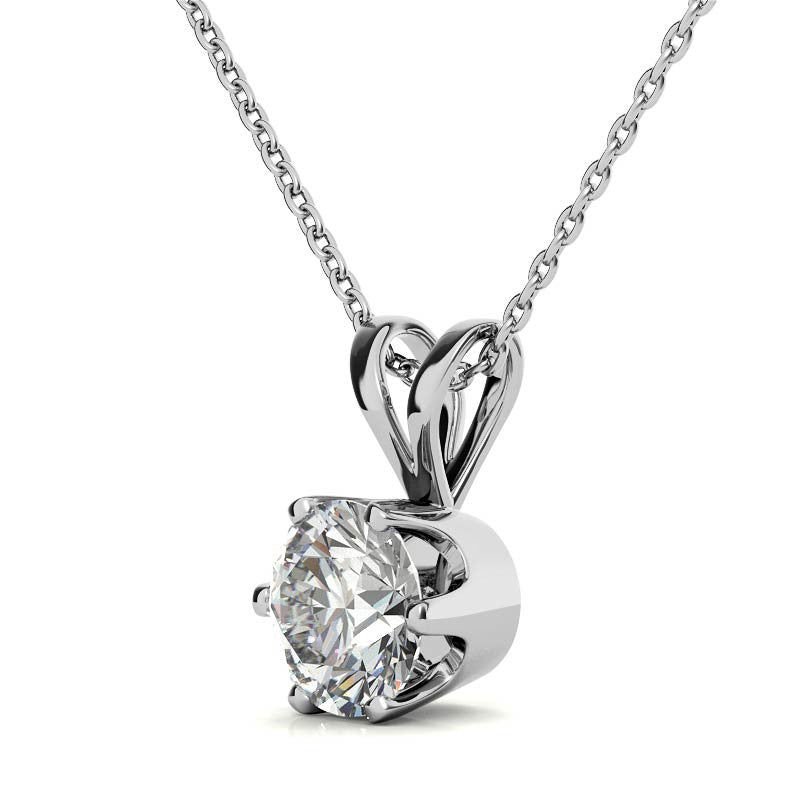 Round Brilliant Moissanite 6-Prong Crown Solitaire Pendant