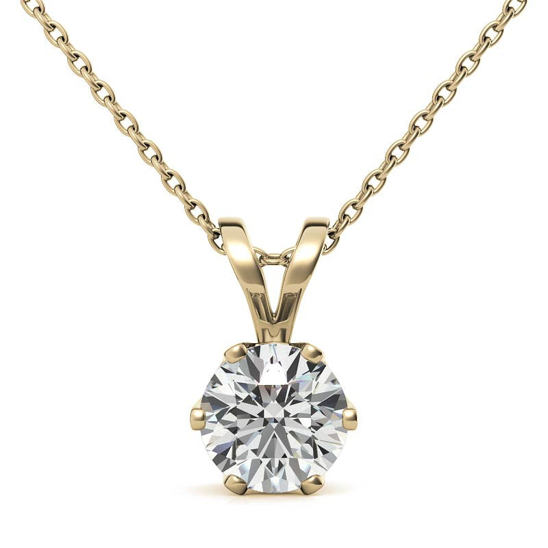Round Brilliant Moissanite 6-Prong Crown Solitaire Pendant