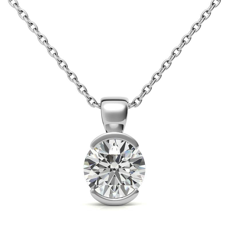 Round Half Bezel Moissanite Solitaire Pendant