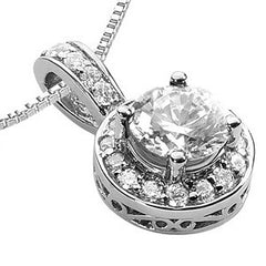6.5mm, 1ct Round Brilliant Moissanite Halo Pendant