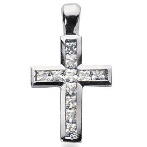 2.5mm Princess cut Moissanite Cross Pendant, 1.4ct, 25x15mm