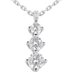 6.5/5.5/4.5mm Round Brilliant Moissanite 3-Stone Pendant, 1.9ct