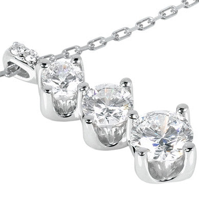 6.5/5.5/4.5mm Round Brilliant Moissanite 3-Stone Pendant, 1.9ct