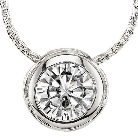 Round Brilliant Moissanite Bark Style Slide Pendant