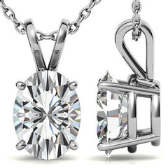 Classic 4-Prong Basket Oval Moissanite Solitaire Pendant