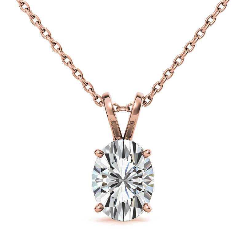 Classic 4-Prong Basket Oval Moissanite Solitaire Pendant