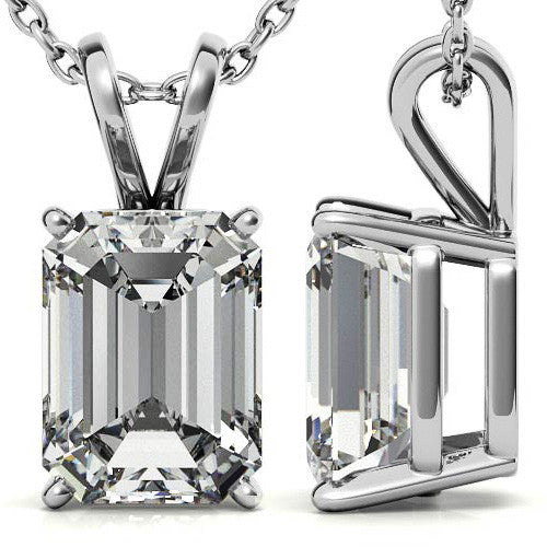 Classic 4-Prong Basket Emerald / Radiant Moissanite Solitaire Pend