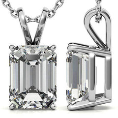 Classic 4-Prong Basket Emerald / Radiant Moissanite Solitaire Pend