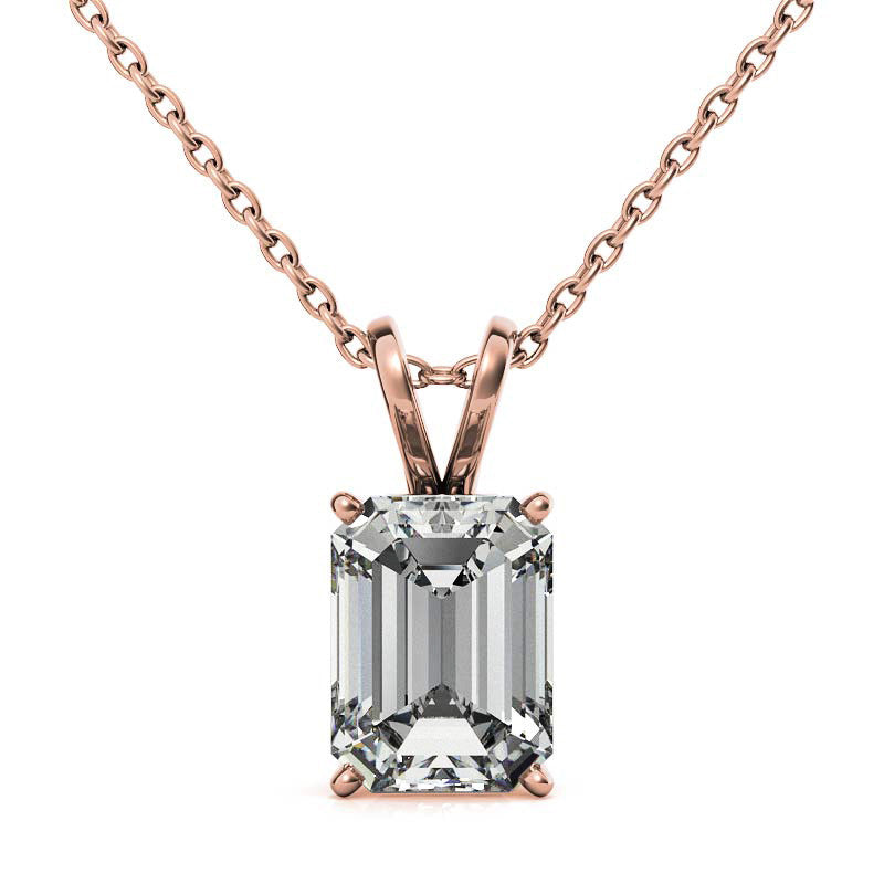 Classic 4-Prong Basket Emerald / Radiant Moissanite Solitaire Pend