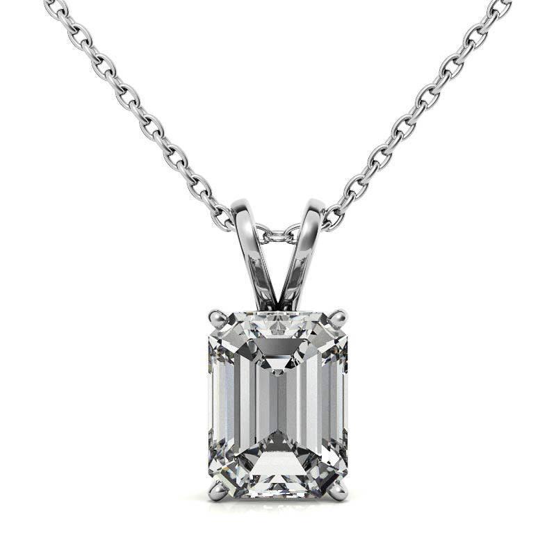 Classic 4-Prong Basket Emerald / Radiant Moissanite Solitaire Pend