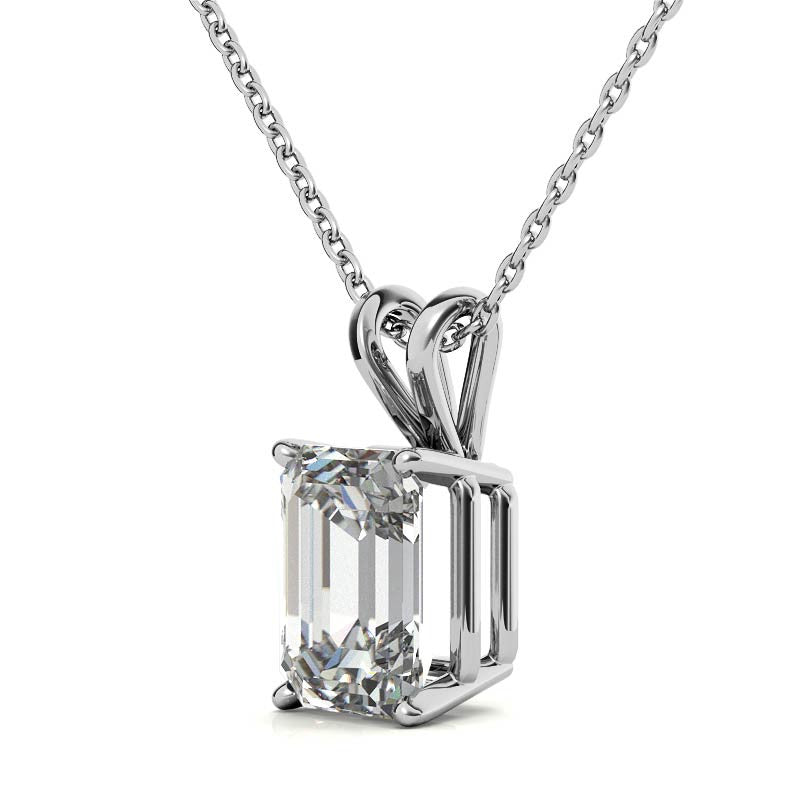Classic 4-Prong Basket Emerald / Radiant Moissanite Solitaire Pend