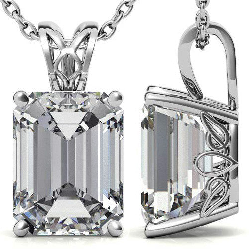Emerald / Radiant Moissanite Vintage Scroll Solitaire Pendant