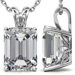Emerald / Radiant Moissanite Vintage Scroll Solitaire Pendant