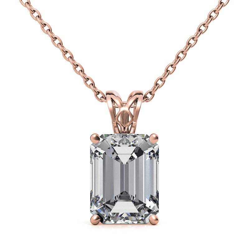 Emerald / Radiant Moissanite Vintage Scroll Solitaire Pendant