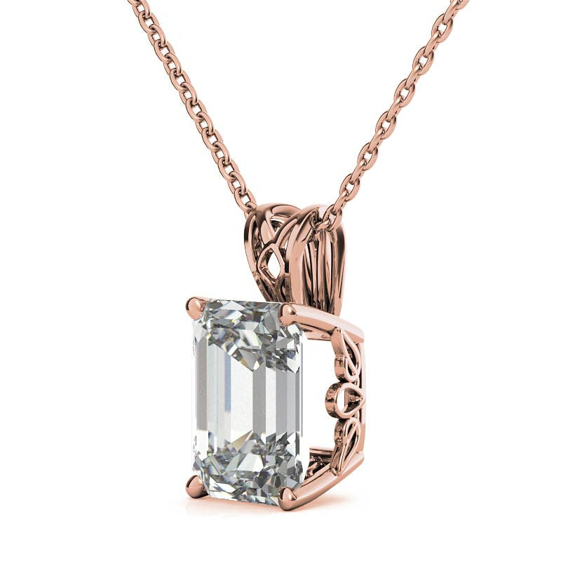 Emerald / Radiant Moissanite Vintage Scroll Solitaire Pendant