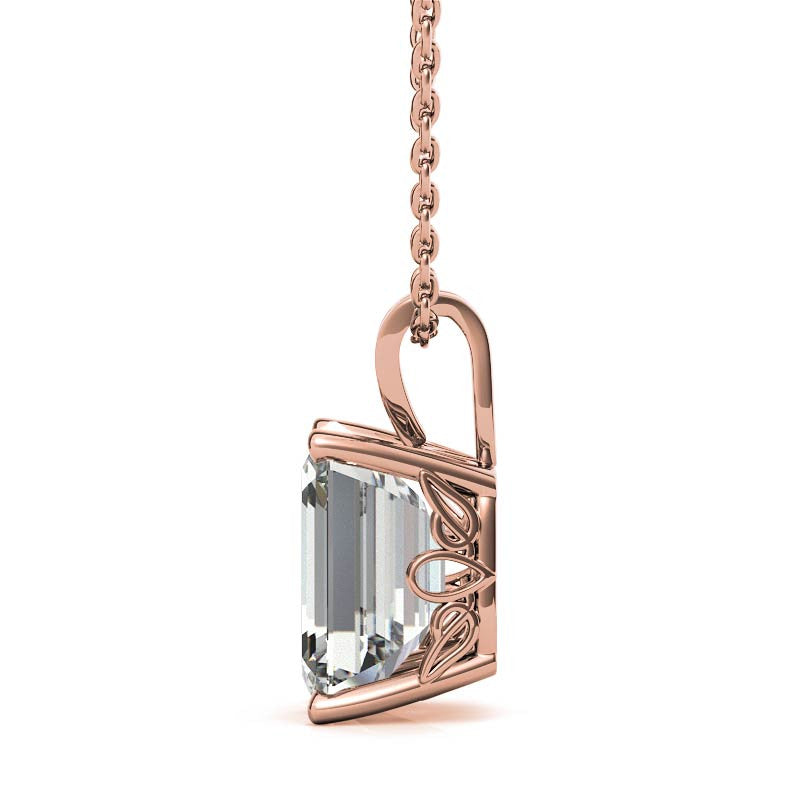 Emerald / Radiant Moissanite Vintage Scroll Solitaire Pendant