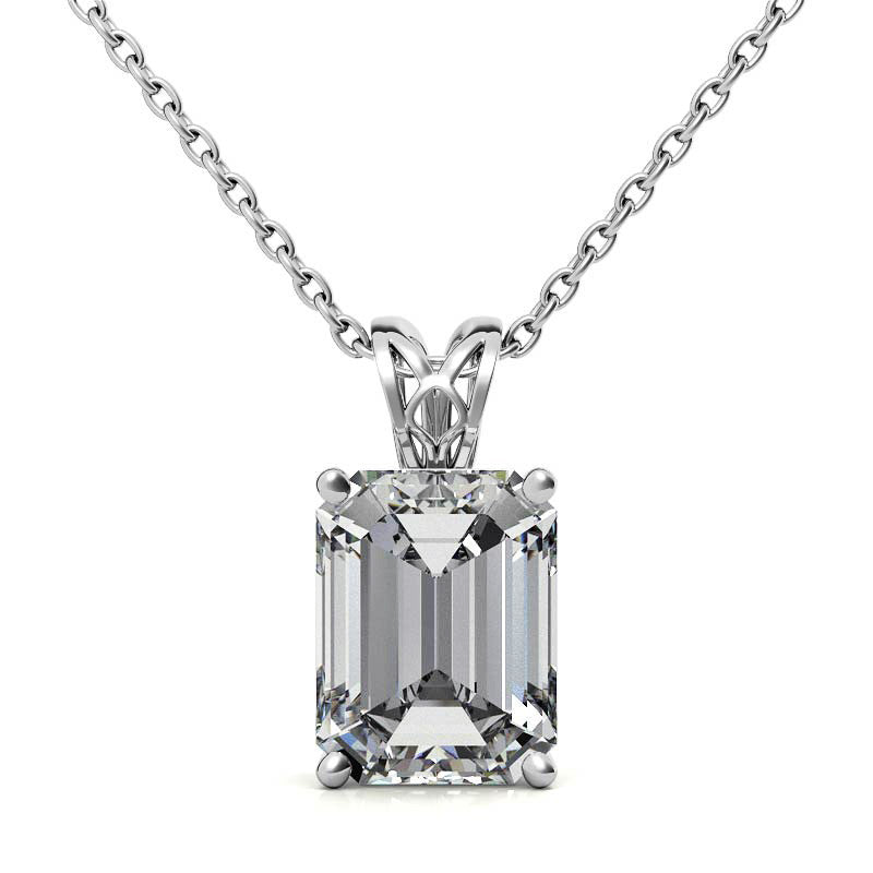Emerald / Radiant Moissanite Vintage Scroll Solitaire Pendant