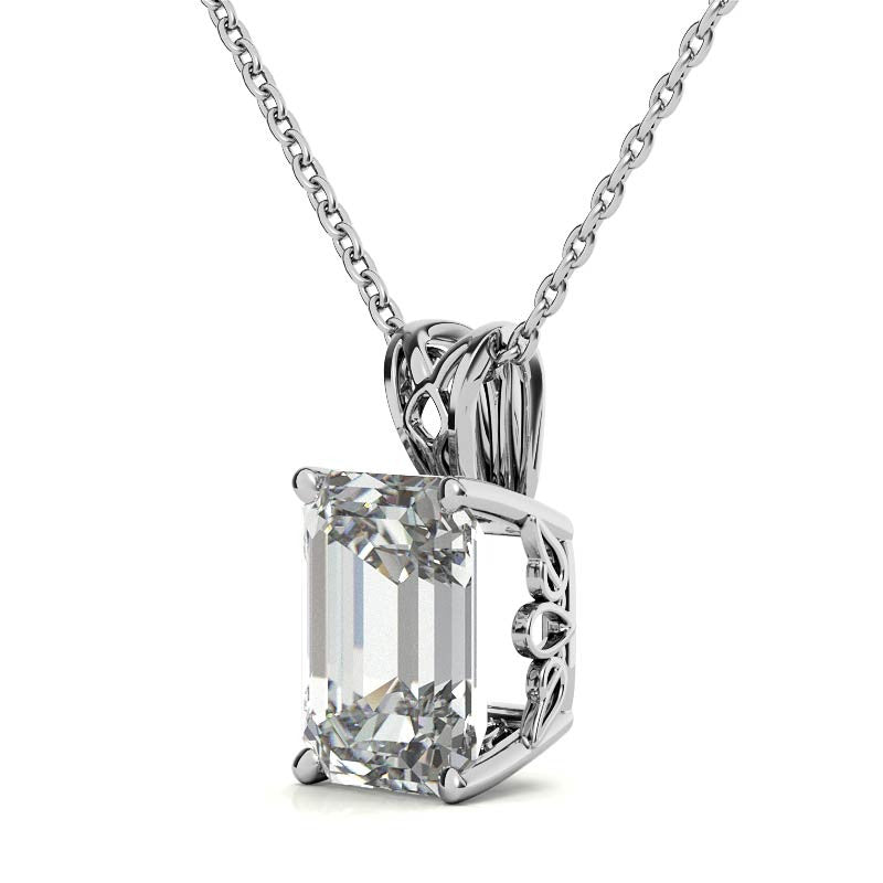 Emerald / Radiant Moissanite Vintage Scroll Solitaire Pendant