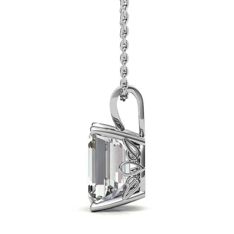 Emerald / Radiant Moissanite Vintage Scroll Solitaire Pendant