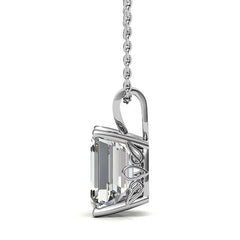 Emerald / Radiant Moissanite Vintage Scroll Solitaire Pendant