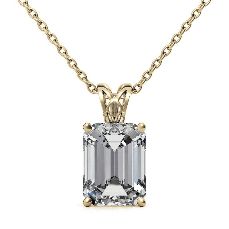 Emerald / Radiant Moissanite Vintage Scroll Solitaire Pendant