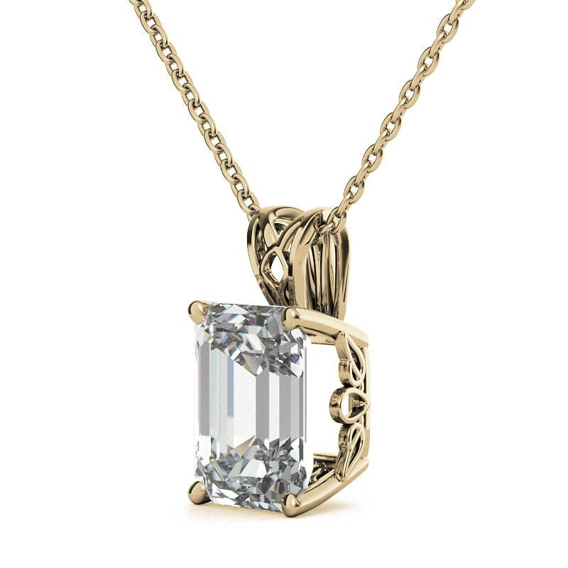Emerald / Radiant Moissanite Vintage Scroll Solitaire Pendant