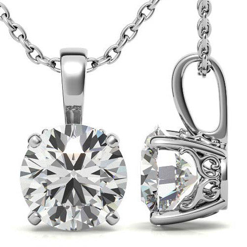 Round 4-Prong Scroll Accented Moissanite Pendant