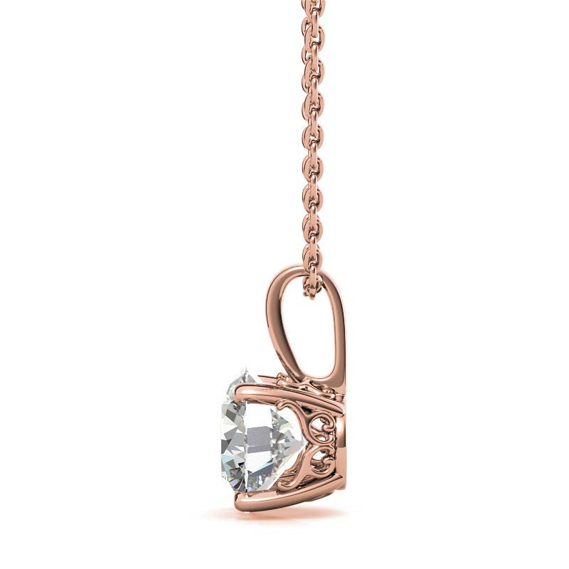 Round 4-Prong Scroll Accented Moissanite Pendant