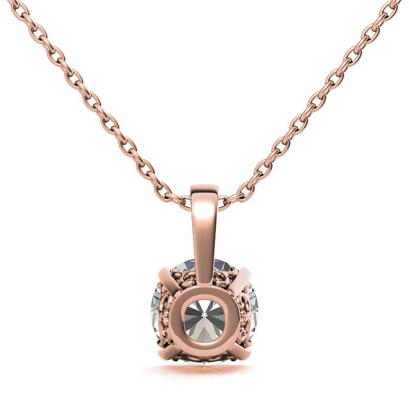 Round 4-Prong Scroll Accented Moissanite Pendant