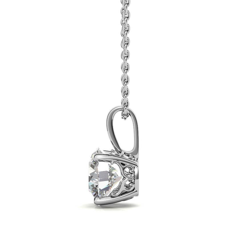 Round 4-Prong Scroll Accented Moissanite Pendant