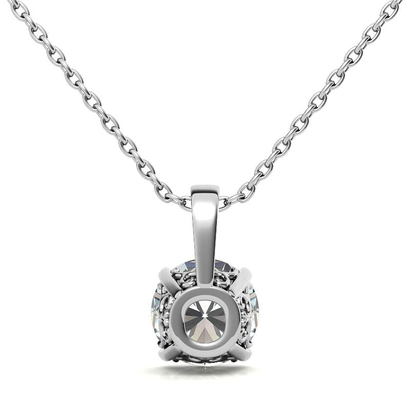 Round 4-Prong Scroll Accented Moissanite Pendant