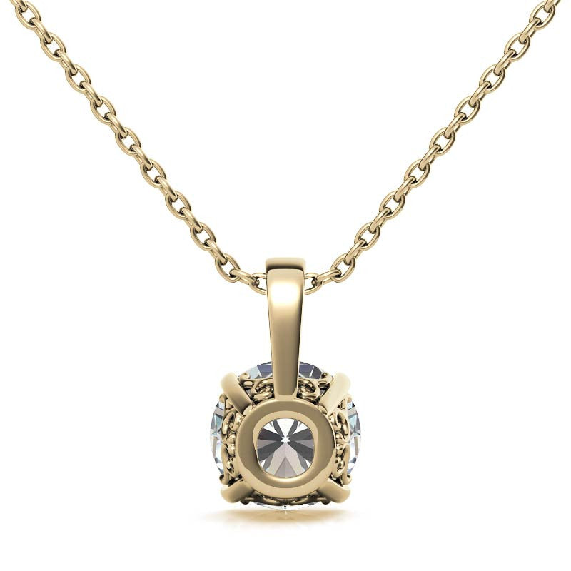 Round 4-Prong Scroll Accented Moissanite Pendant