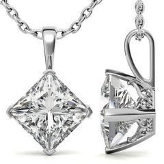 Princess Kite-Set Moissanite Scroll Accented Solitaire Pendant