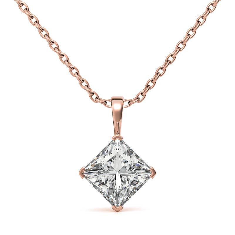 Princess Kite-Set Moissanite Scroll Accented Solitaire Pendant