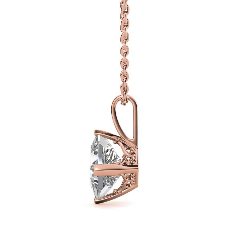 Princess Kite-Set Moissanite Scroll Accented Solitaire Pendant