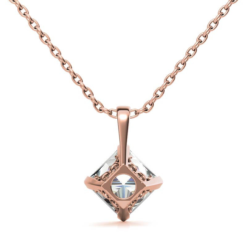 Princess Kite-Set Moissanite Scroll Accented Solitaire Pendant