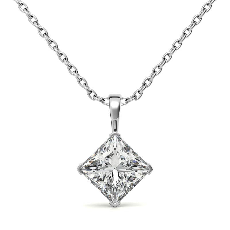 Princess Kite-Set Moissanite Scroll Accented Solitaire Pendant