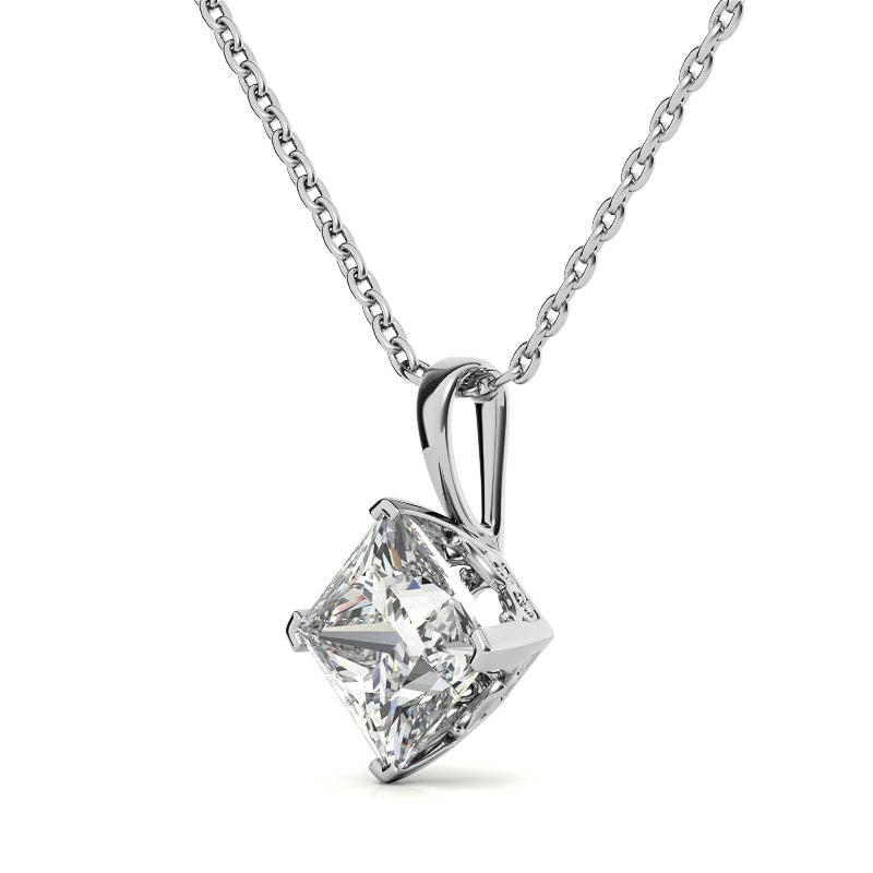 Princess Kite-Set Moissanite Scroll Accented Solitaire Pendant