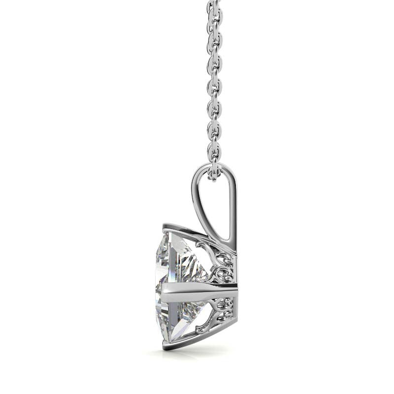 Princess Kite-Set Moissanite Scroll Accented Solitaire Pendant