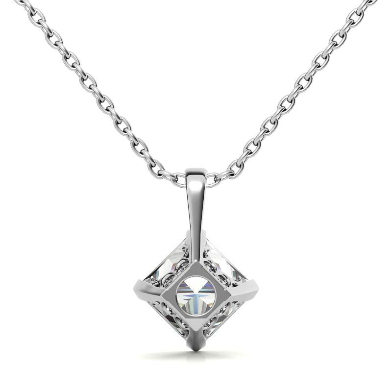 Princess Kite-Set Moissanite Scroll Accented Solitaire Pendant
