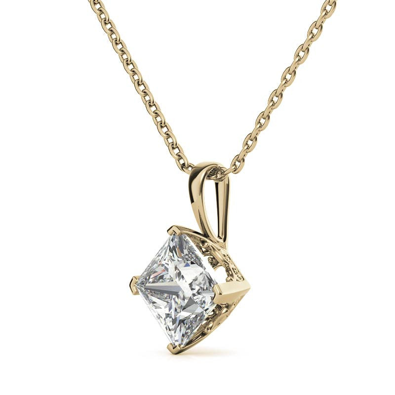 Princess Kite-Set Moissanite Scroll Accented Solitaire Pendant