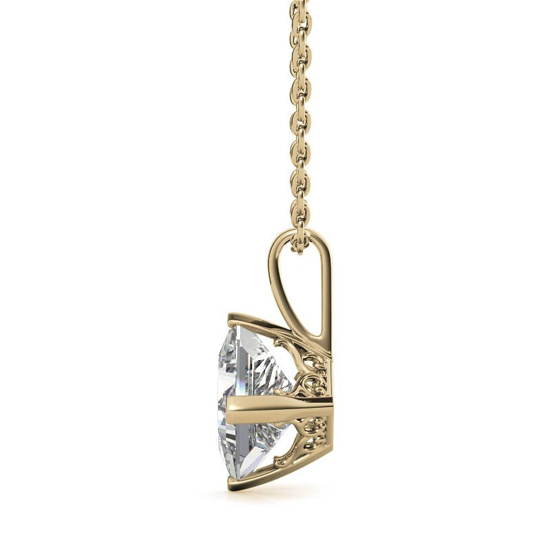 Princess Kite-Set Moissanite Scroll Accented Solitaire Pendant