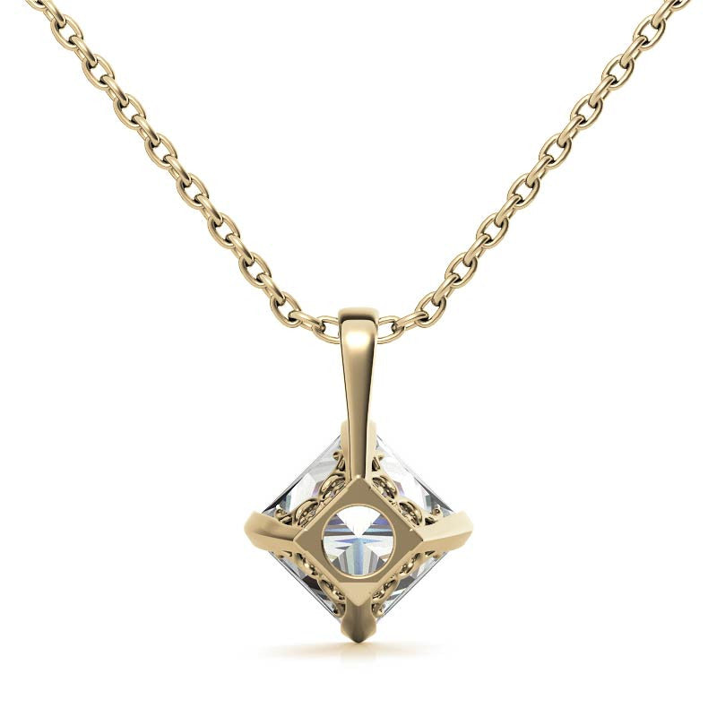 Princess Kite-Set Moissanite Scroll Accented Solitaire Pendant