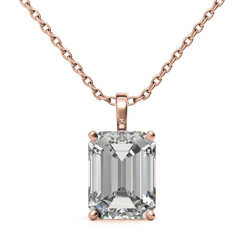 Emerald / Radiant 4-Prong Scroll Accented Moissanite Pendant