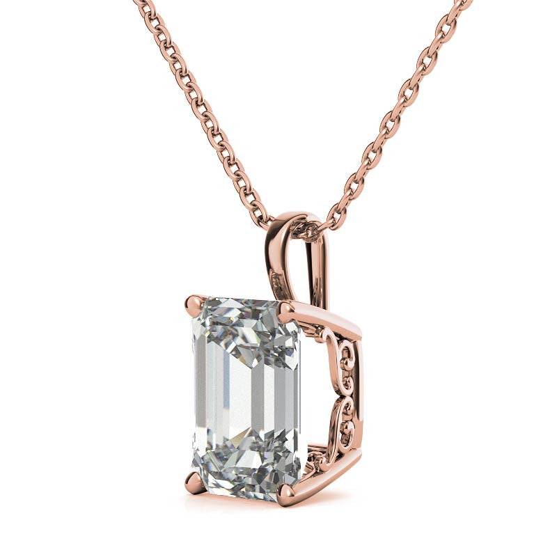 Emerald / Radiant 4-Prong Scroll Accented Moissanite Pendant