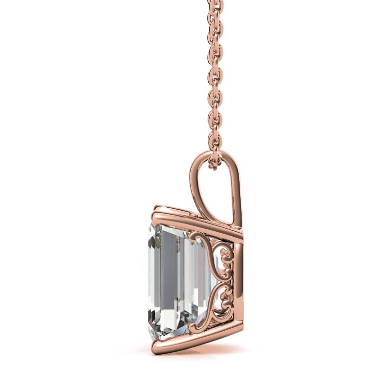Emerald / Radiant 4-Prong Scroll Accented Moissanite Pendant