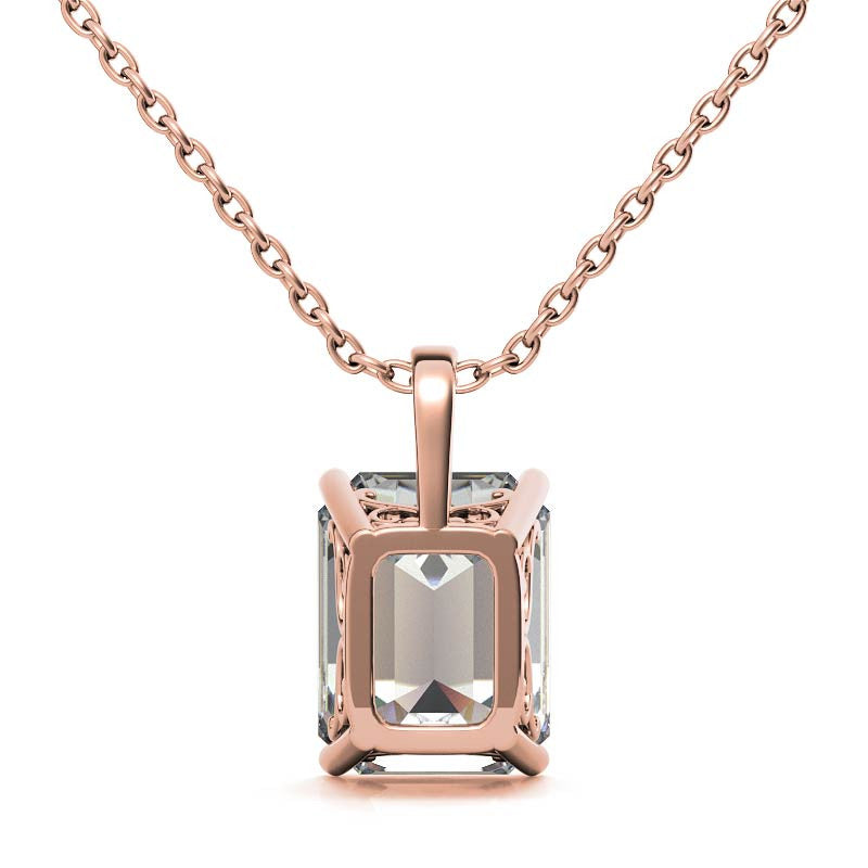 Emerald / Radiant 4-Prong Scroll Accented Moissanite Pendant