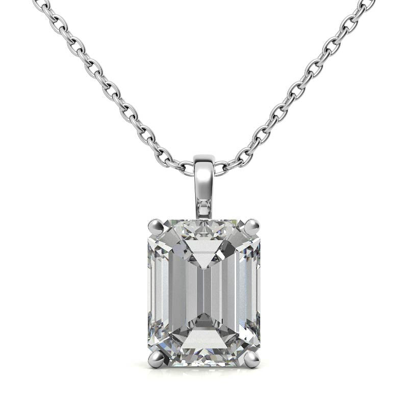 Emerald / Radiant 4-Prong Scroll Accented Moissanite Pendant